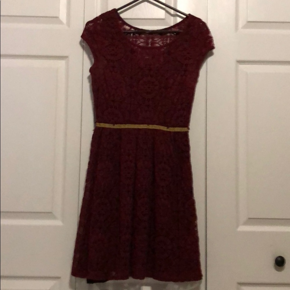 Anthropologie Burgundy Lace Dress